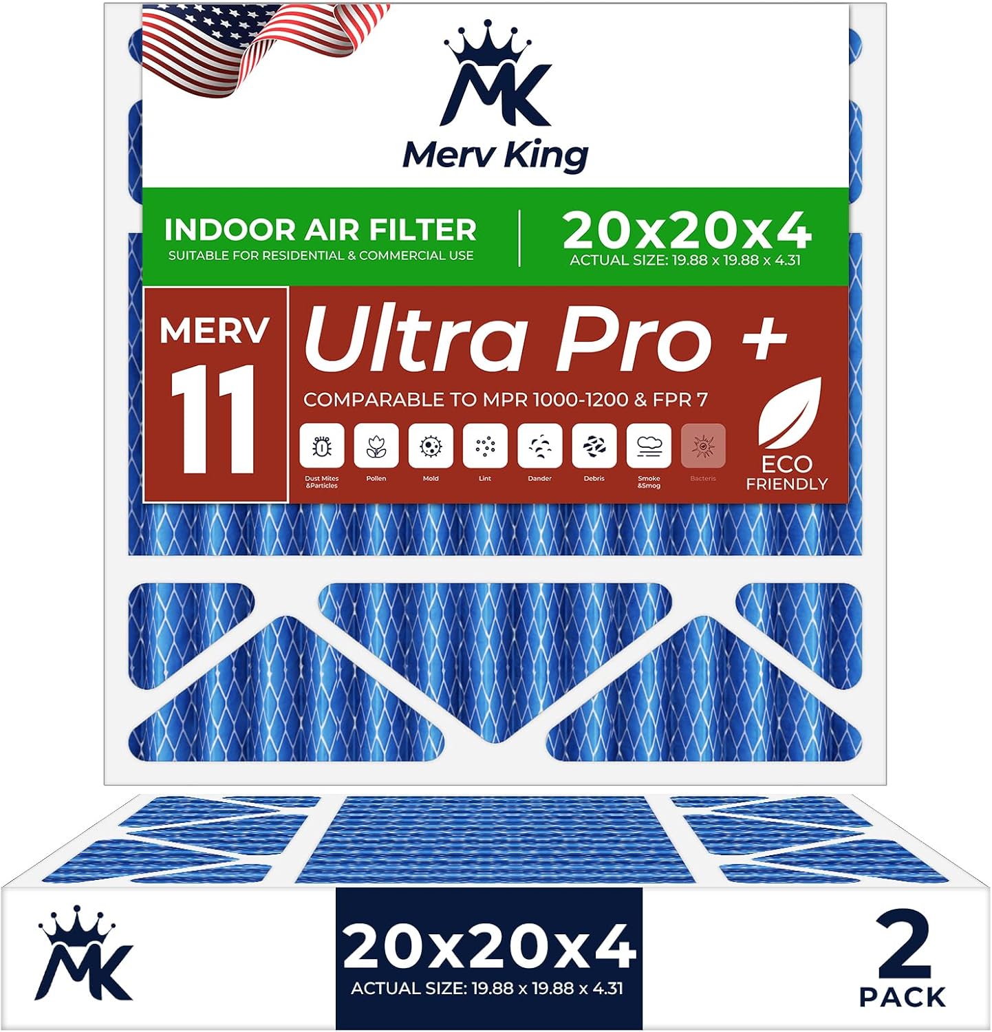 MervKing 20x20x4 Air Filter - MERV 11 for Clean Indoor Air