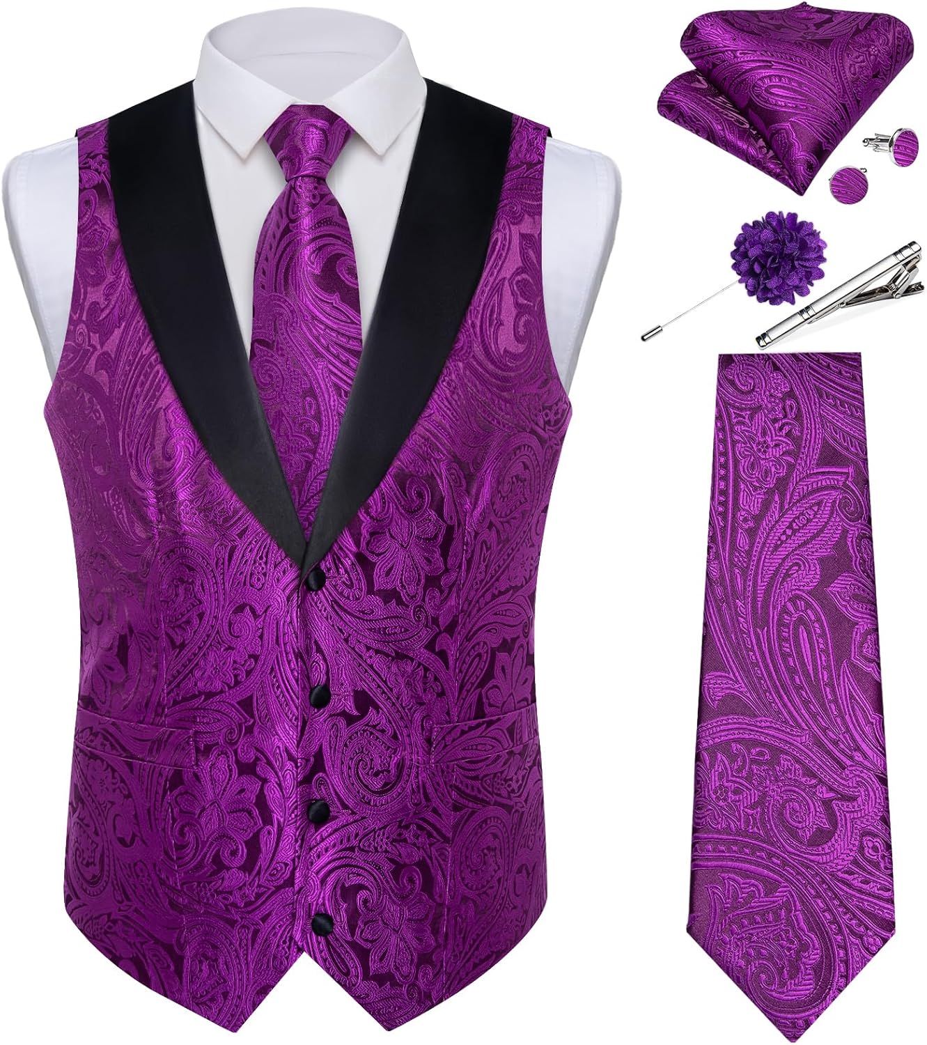 DiBanGu Mens Paisley Suit Vest Set for Weddings and Parties