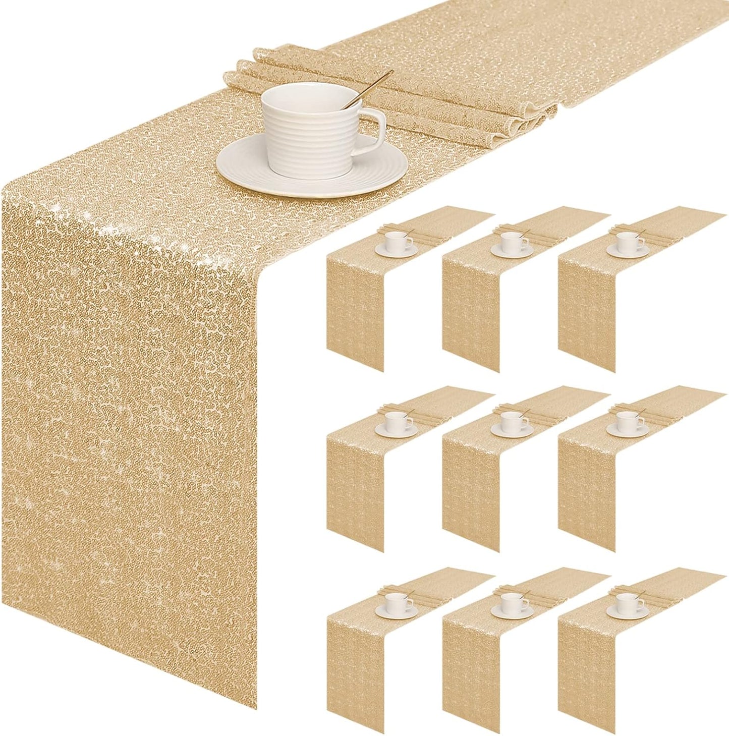 10 Packs 12 x 72 inches Sequin Table Runner for Events Decor