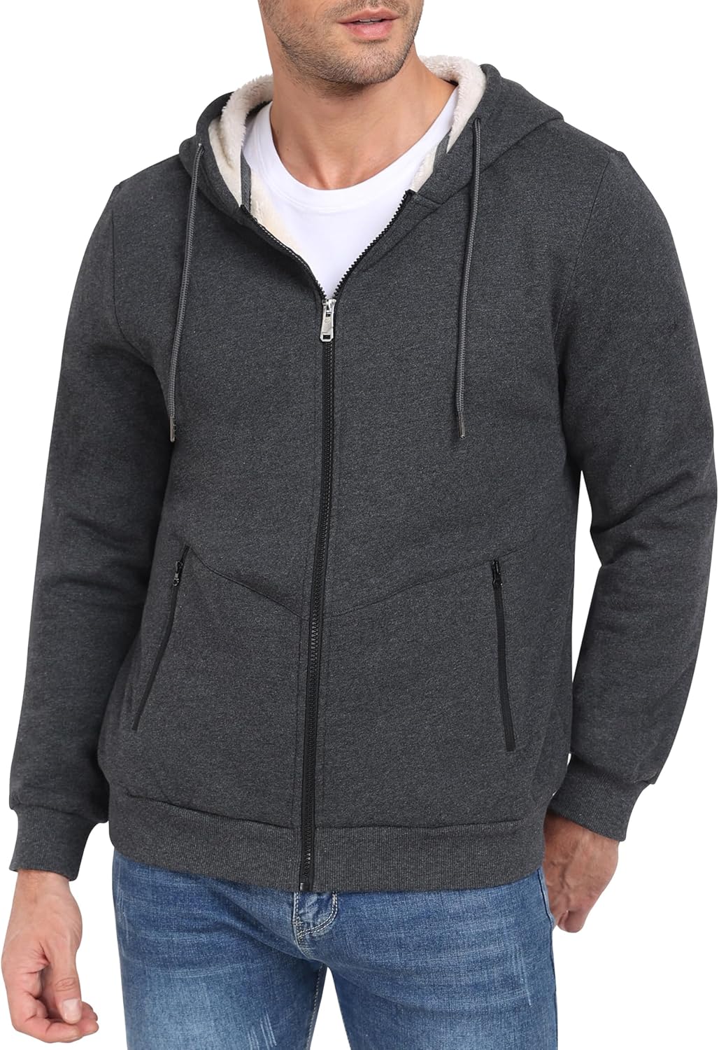 MoFiz Men's Sherpa Lined Heavyweight Zip Hoodie