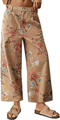 Floral Print Wide Leg Cropped Pants for Women - Trendy Mid Rise Boho