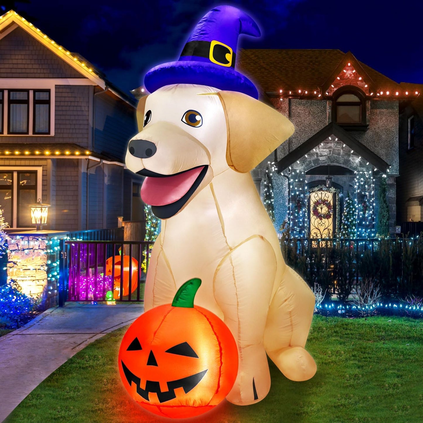 5Ft Halloween Inflatables Lab Dog with LED for Outdoor Fun