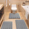 Striped Light Grey Bathroom Rug Set 3 Pieces - Plush Chenille Comfort