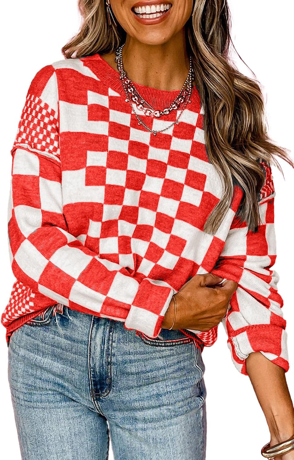 Cozy Checkered Long Sleeve Sweater by KevaMolly