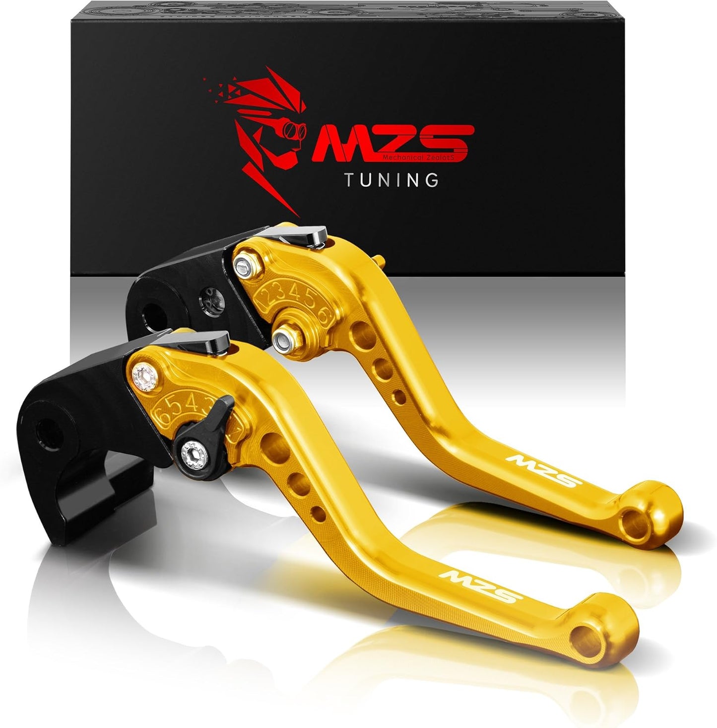 MZS Gold Motorcycle Brake Clutch Levers Adjustable Short Design