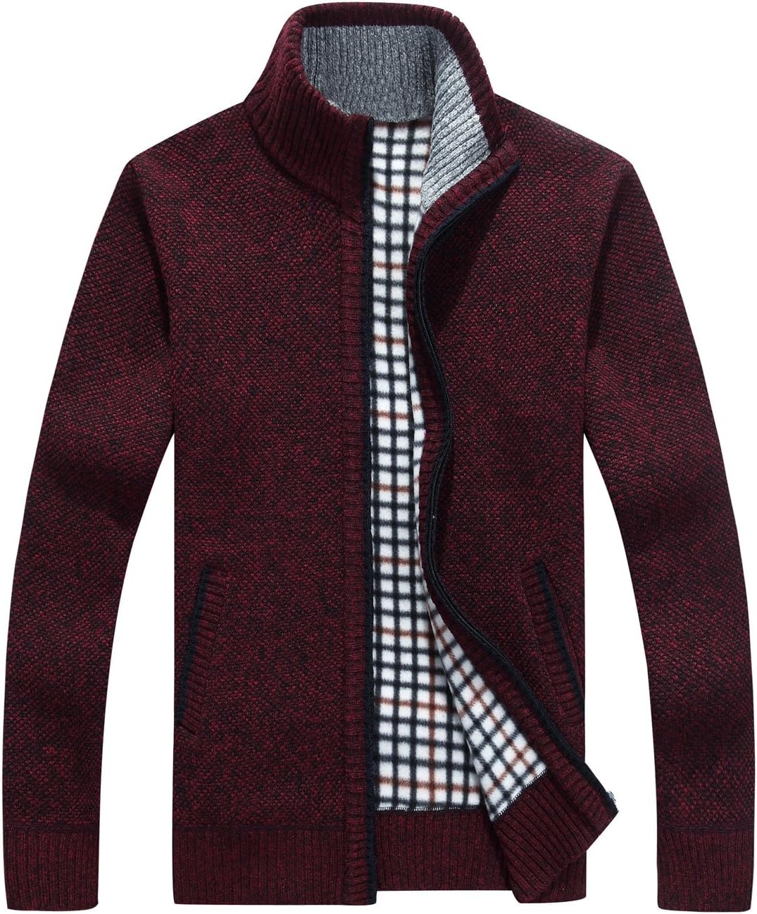 Yeokou Men's Casual Slim Full Zip Thick Knitted Cardigan Sweater