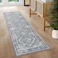 KUTA Oriental Washable Runner Rug: Vintage Grey 2x5 Feet