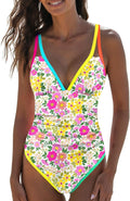 Women's One Piece Tummy Control Neon Color Block Swimsuit - Deep V Fit