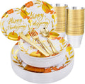 KIRE Thanksgiving Plates 150PCS Pumpkin Dinnerware Set - Easy Cleanup