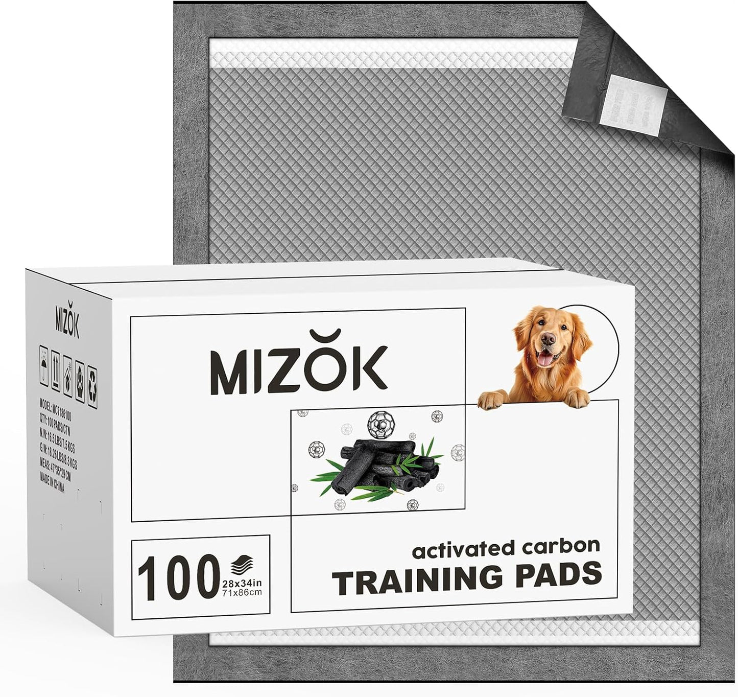 MIZOK Black Charcoal Dog Pee Pads for Potty Training Needs