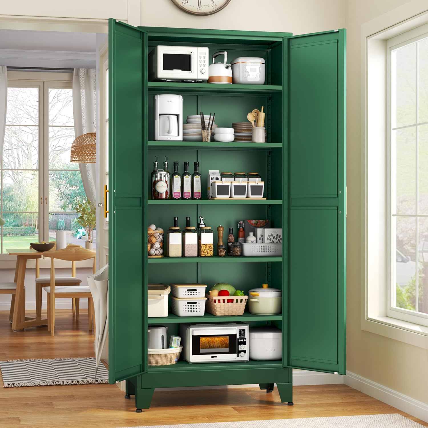 75.2 Tall Kitchen Food Pantry with Adjustable Shelves and Doors