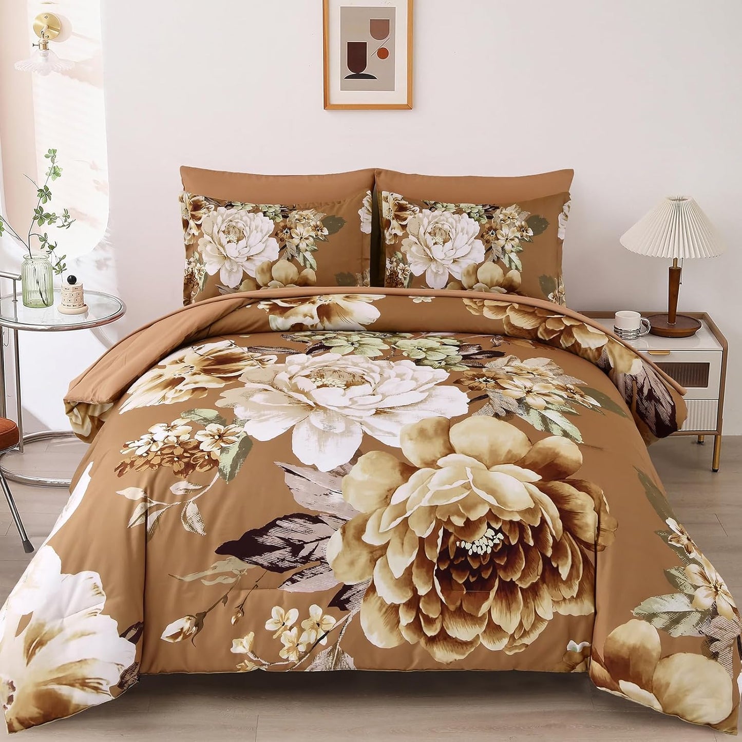 Dintszyayue Floral Comforter Set Queen Size for Elegant Bedrooms