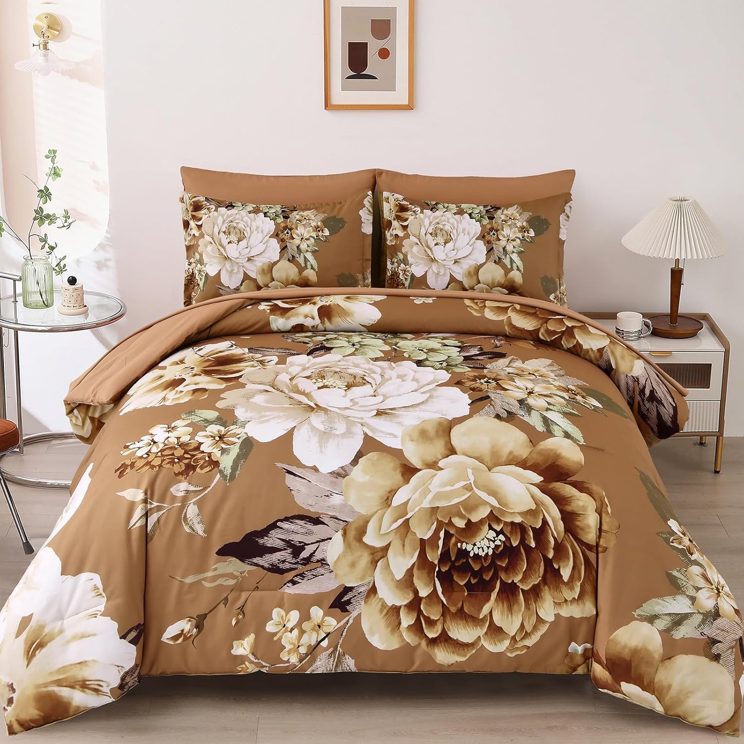 Dintszyayue Floral Comforter Set Queen Size for Elegant Bedrooms