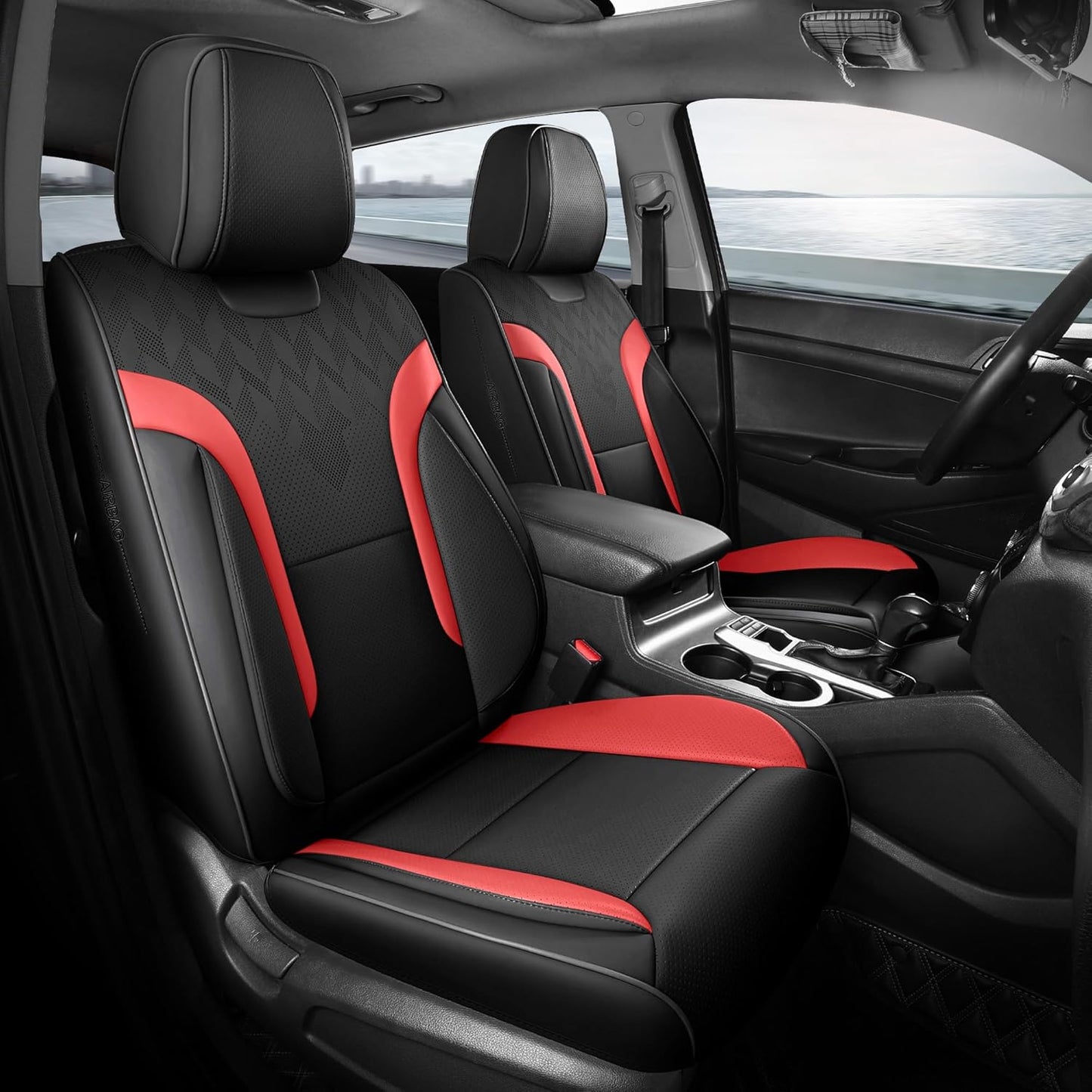 Black and Red Car Seat Covers Full Set - Universal Fit for Cars