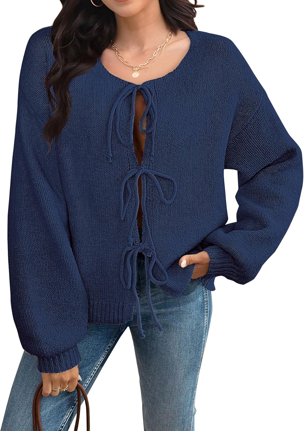 Women's Cardigan Sweaters with Bow Tie Design for Fall Fashion