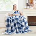 Cozy Bliss Luxury Sherpa Throw Blanket - Reversible Navy Blue Plaid