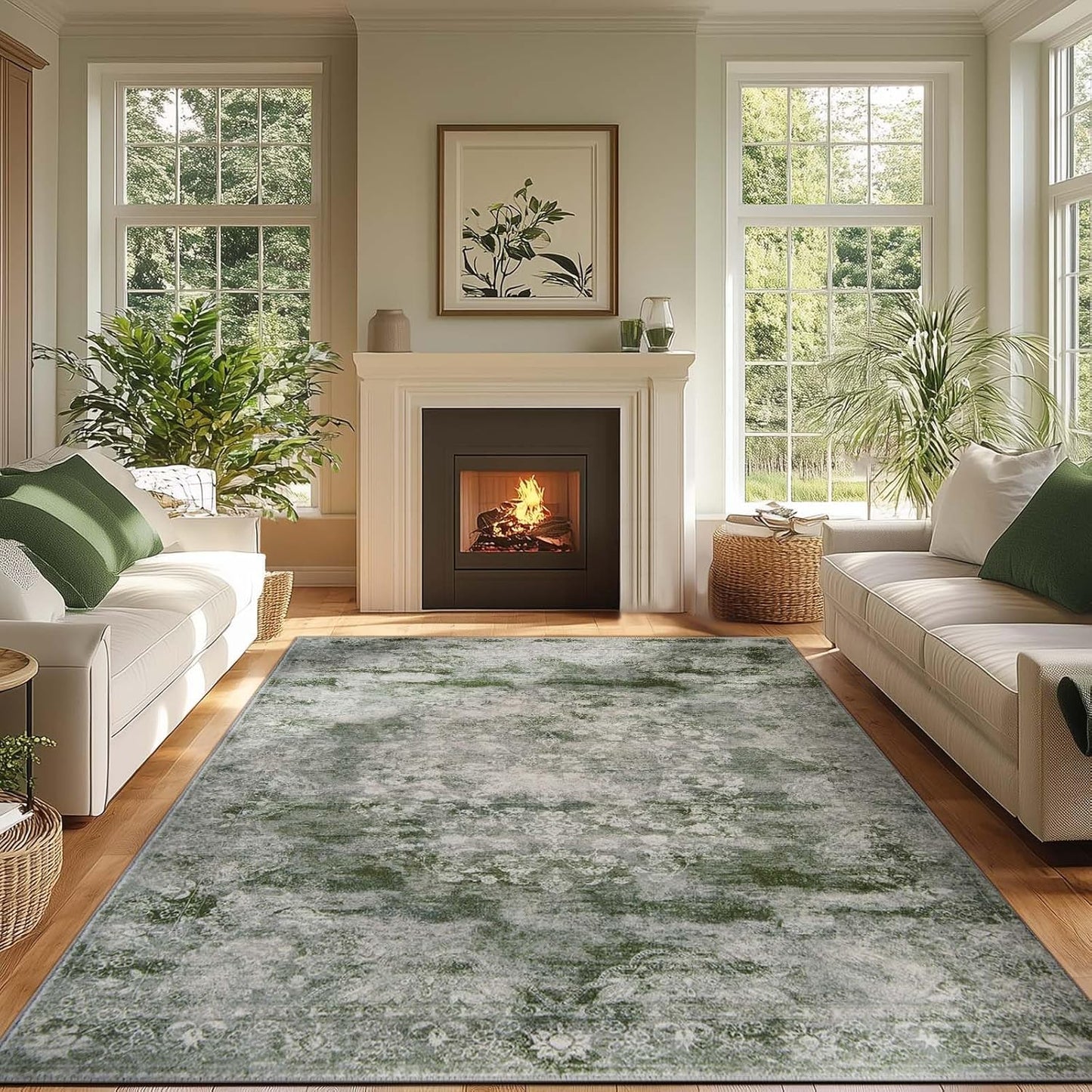 jinchan Washable Area Rug 8x10 for Living Room - Soft Faux Wool