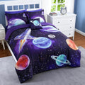 Kids Comforter Set Twin Size for Boys Rocket Bedding - Glow Design