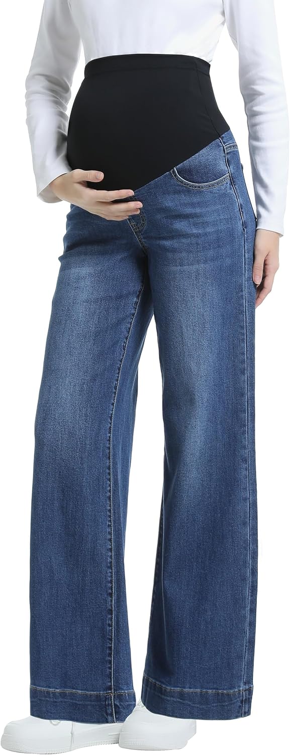 Women's Maternity Jeans Wide Leg Over The Belly Support Stretch