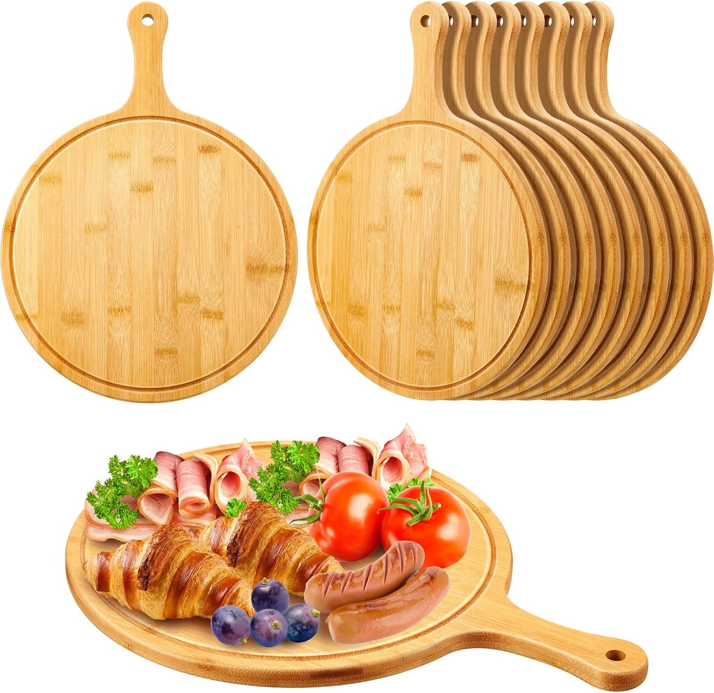 Round Bamboo Cutting Boards Set of 10 for Kitchen Use