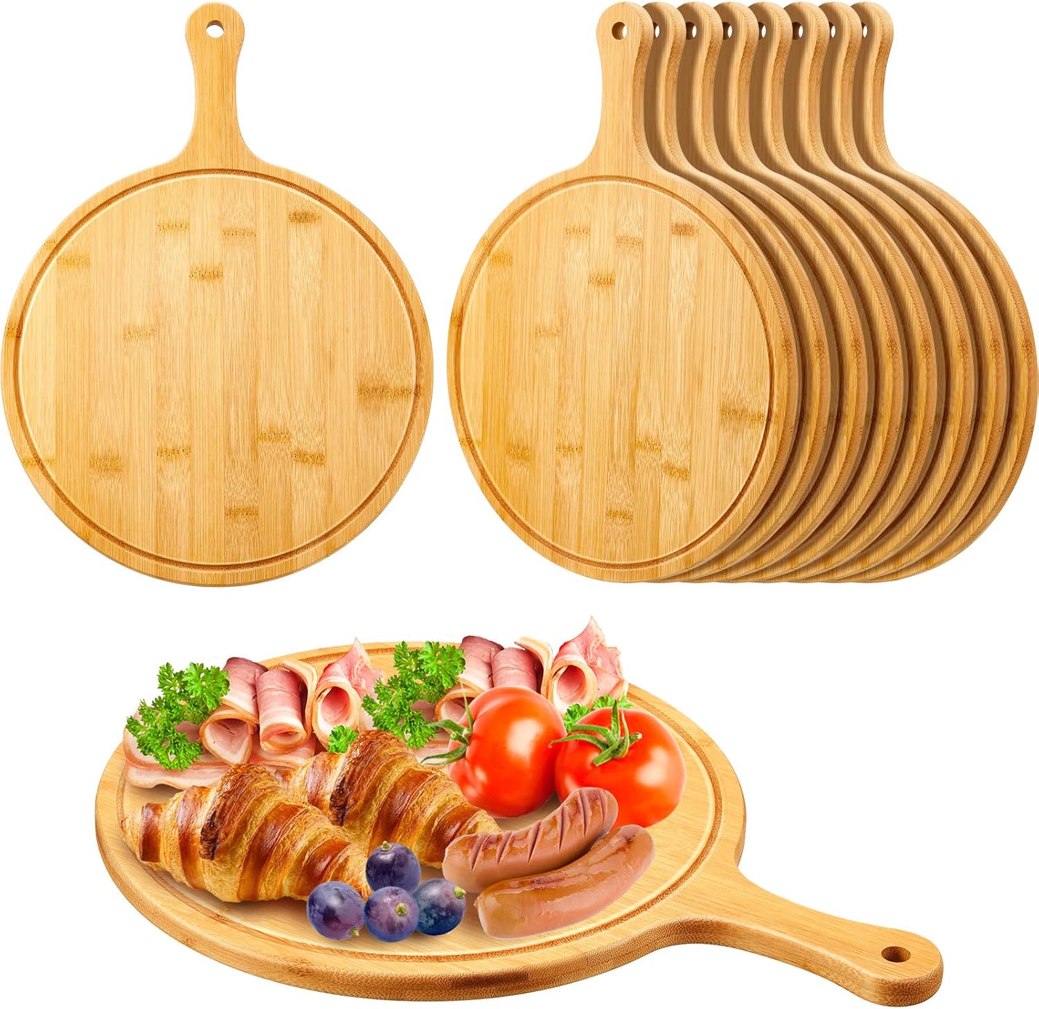Round Bamboo Cutting Boards Set of 10 for Kitchen Use