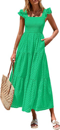 PRETTYGARDEN Square Neck Maxi Dress - Flowy Summer Comfort