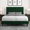 Velvet Upholstered Queen Bed Frame with Vertical Channel Headboard