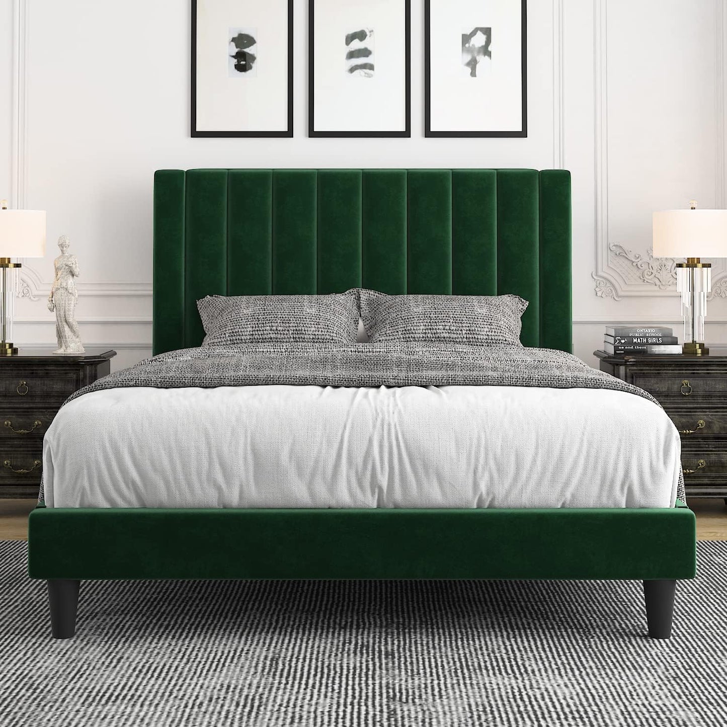 Allewie Queen Bed Frame with Velvet Upholstered Design