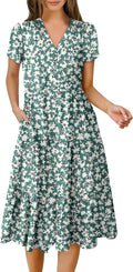 ANRABESS Summer Casual V Neck Midi Dress - Flowy Tiered Boho
