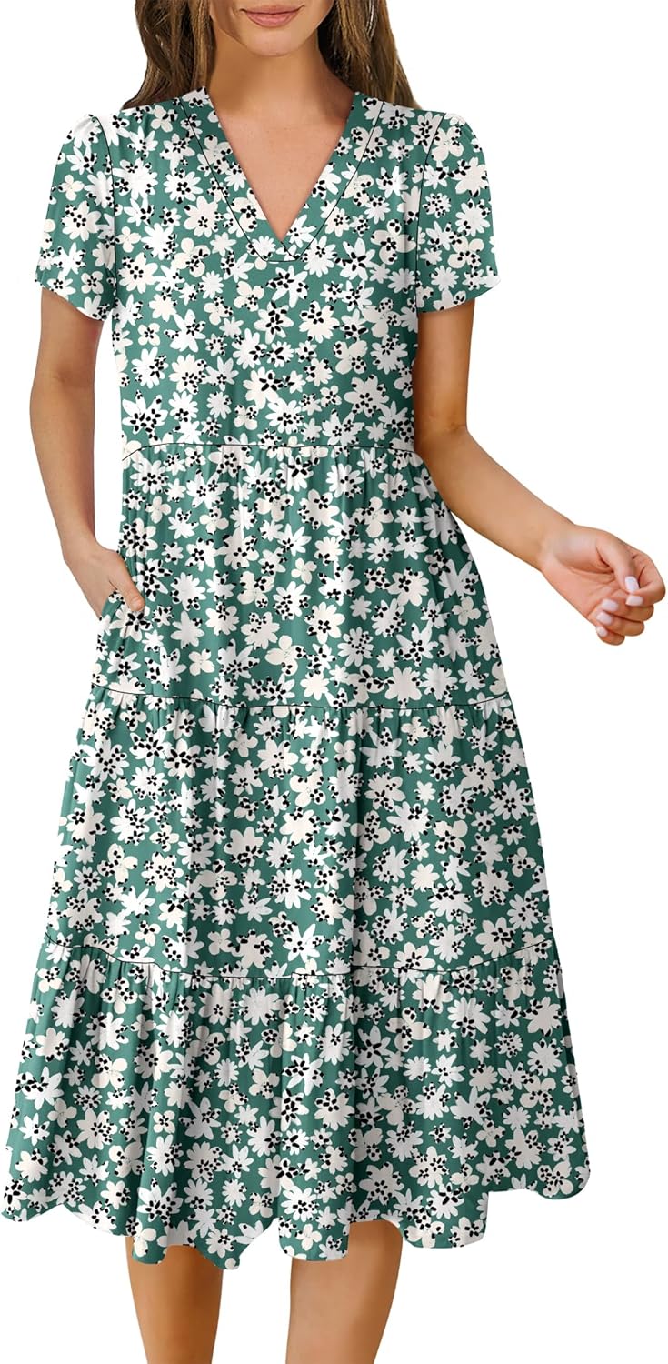 ANRABESS Women's Summer Casual V Neck Midi Dress for All Occasions