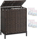 Laundry Hamper with Lid 112 L Handwoven Rattan Wicker - Two Sections