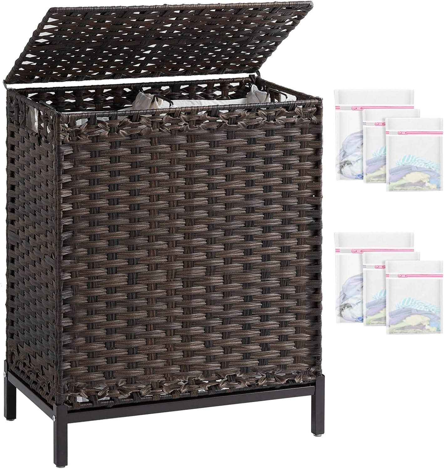Handwoven Rattan Laundry Hamper with Lid and Removable Bags