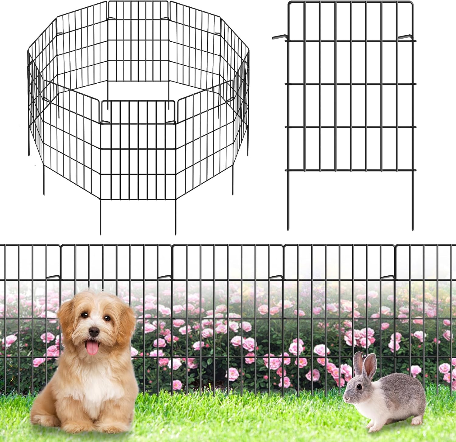 KYATE Rustproof Metal Garden Fence - 10 Pack Animal Barrier for Outdoor Protection