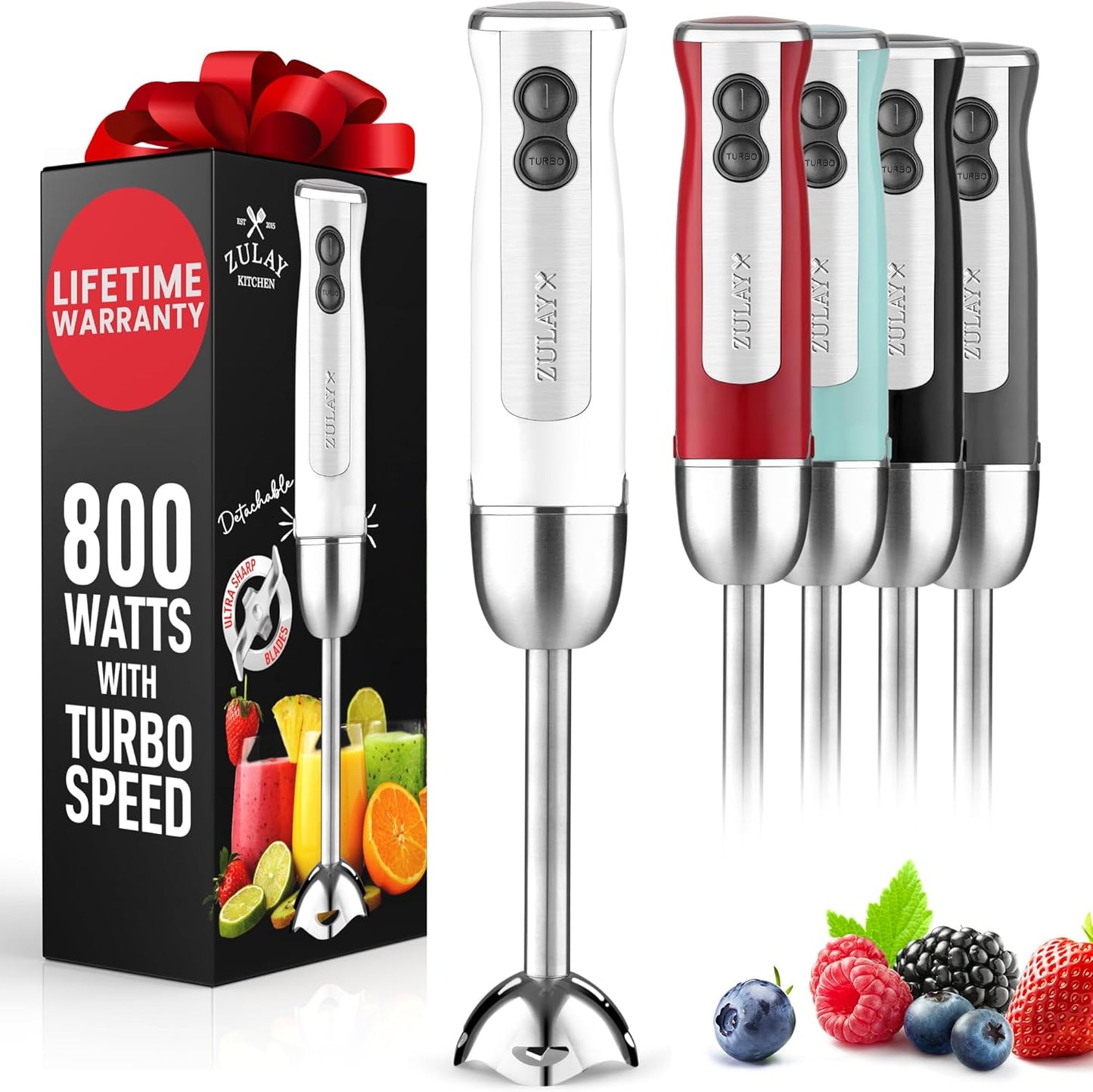 Zulay 800W Hand Blender - Effortless Blending - White