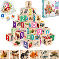 QUOKKA Montessori Wooden Blocks for Toddlers - Stacking ABC Puzzle