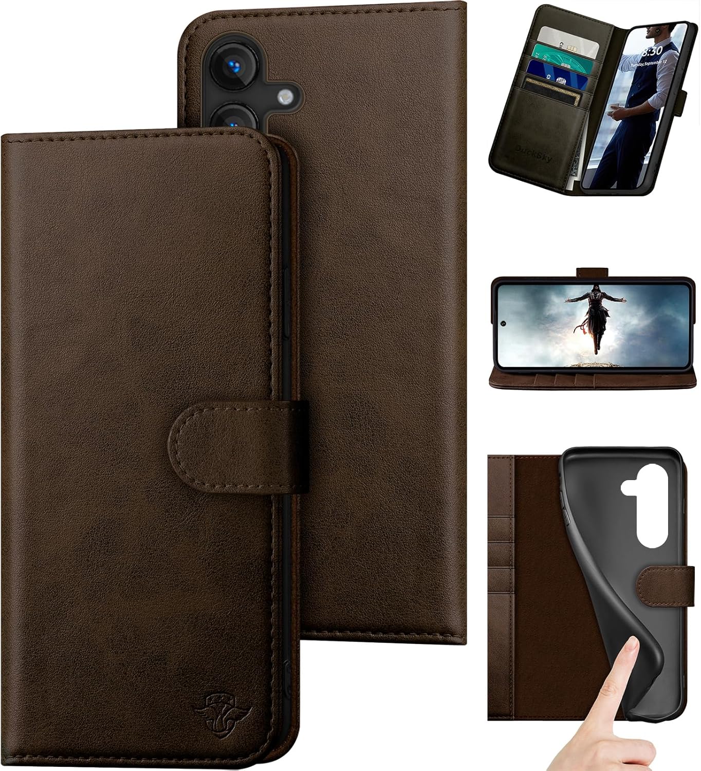 Genuine Leather Wallet Case for Samsung Galaxy S24 FE - RFID Blocking