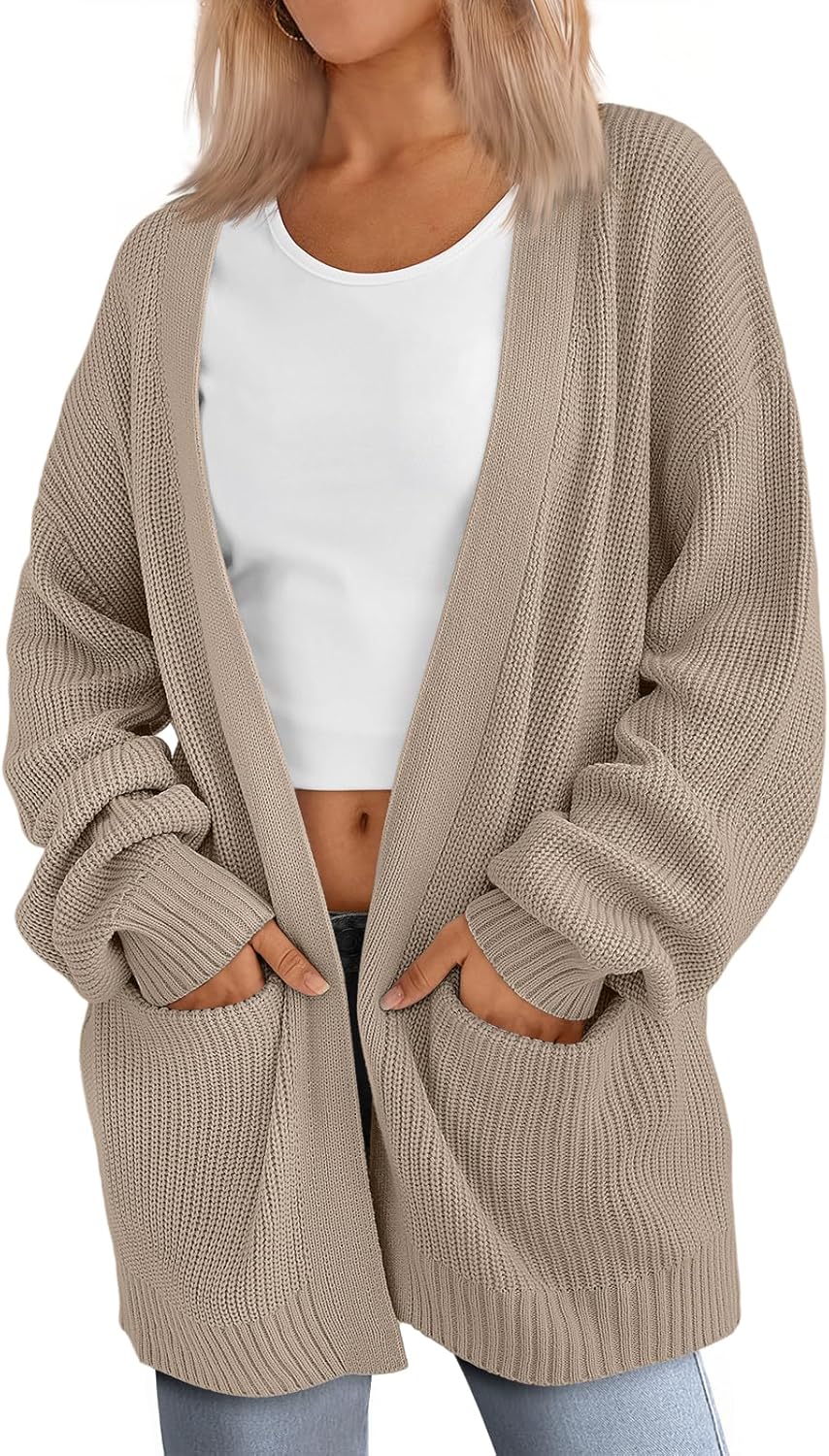 LILLUSORY Womens Oversized Cardigans Soft Knit Sweater with Pockets