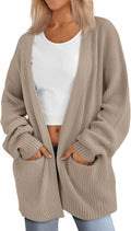 Oversized Womens Knit Cardigan with Pockets - Soft Open Front
