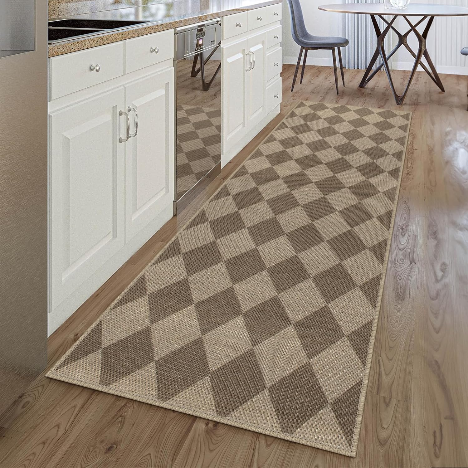 Easy Jute Checkered Runner Rug for Hallway and Kitchen Use