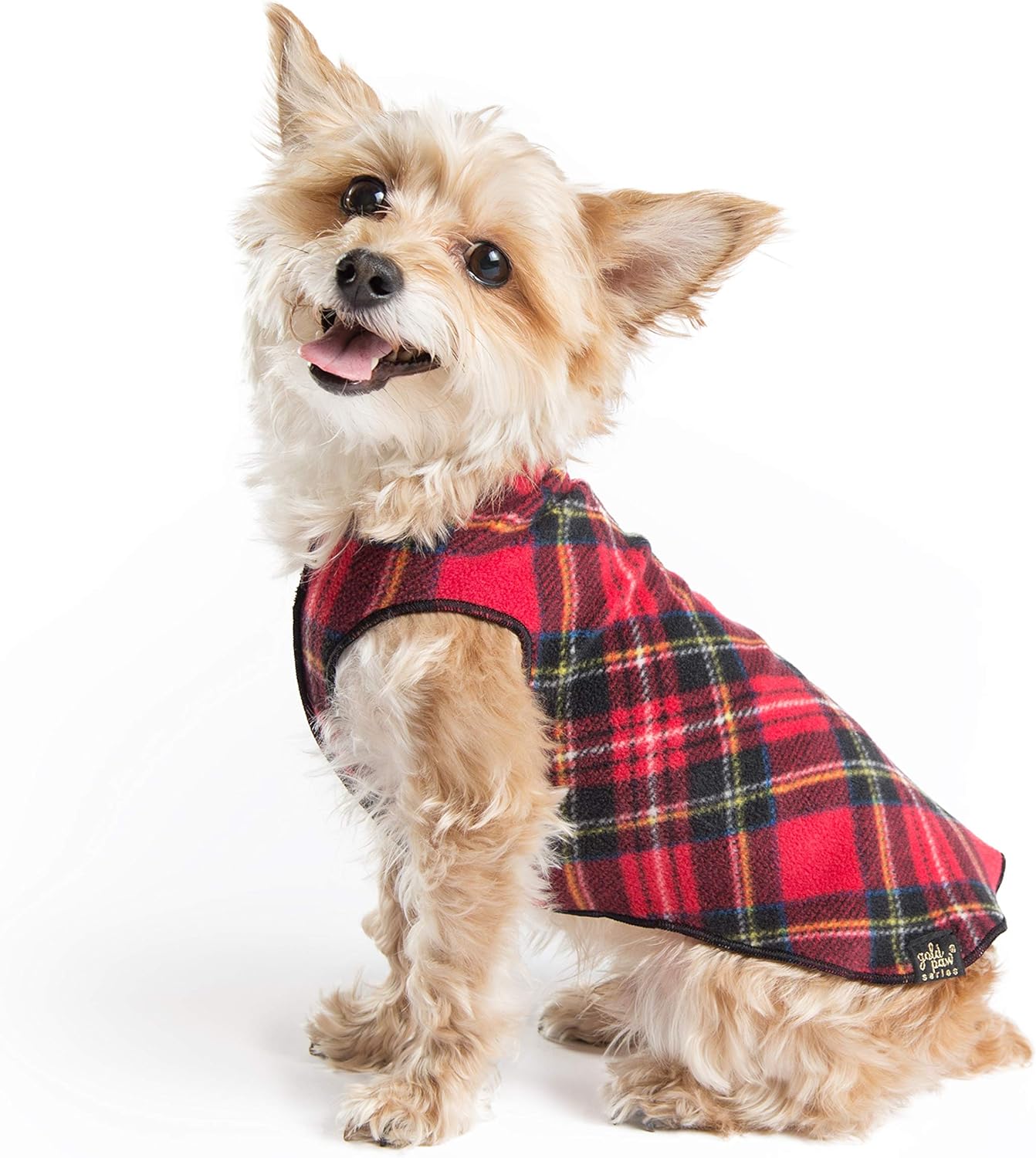 Stretch Fleece Dog Coat for Winter and Fall, Red Classic Plaid