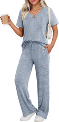 Ekouaer Womens Ribbed Knit Lounge Set for Cozy Comfort