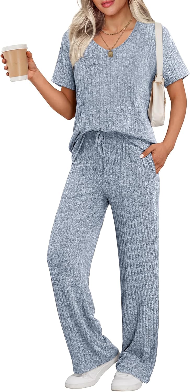 Ekouaer Womens Ribbed Knit Lounge Set for Cozy Comfort