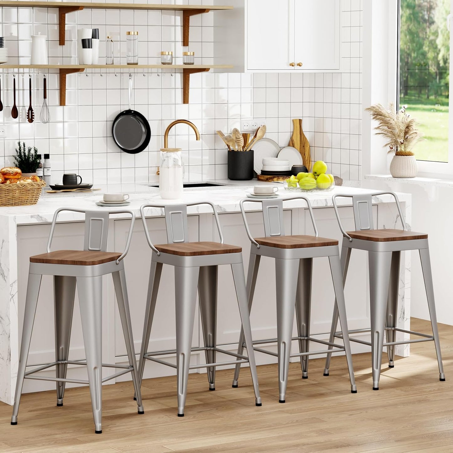 30 Inch Bar Stools Set of 4 with Removable Back for Kitchen