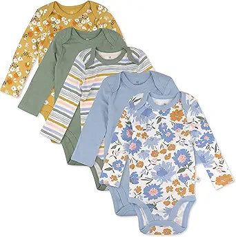 HonestBaby Organic Cotton Long Sleeve Bodysuits 5-Pack Set
