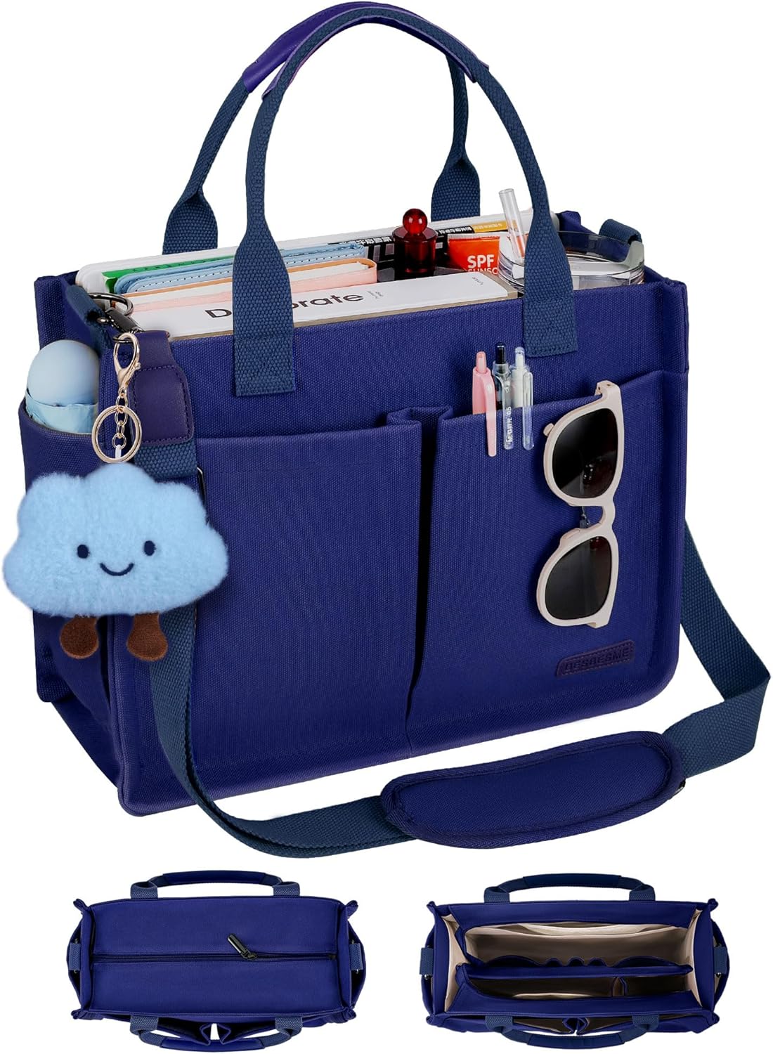 BESBESME Canvas Tote Bag for Women with Zipper & Compartments