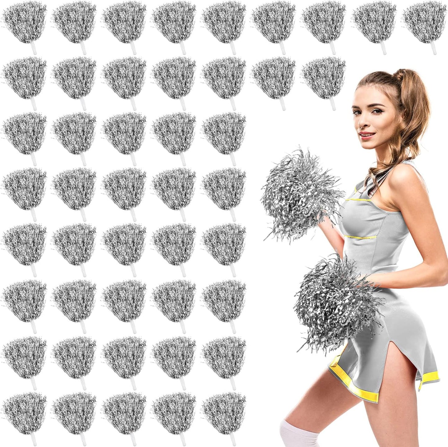 60 Pcs Metallic Foil Cheer Pompoms for Team Spirit and Dance