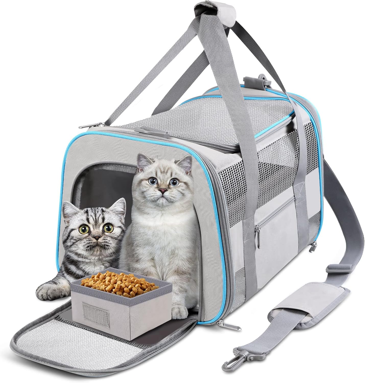 Large Cat Carrier for 2 Cats and Small Dogs, Light Grey