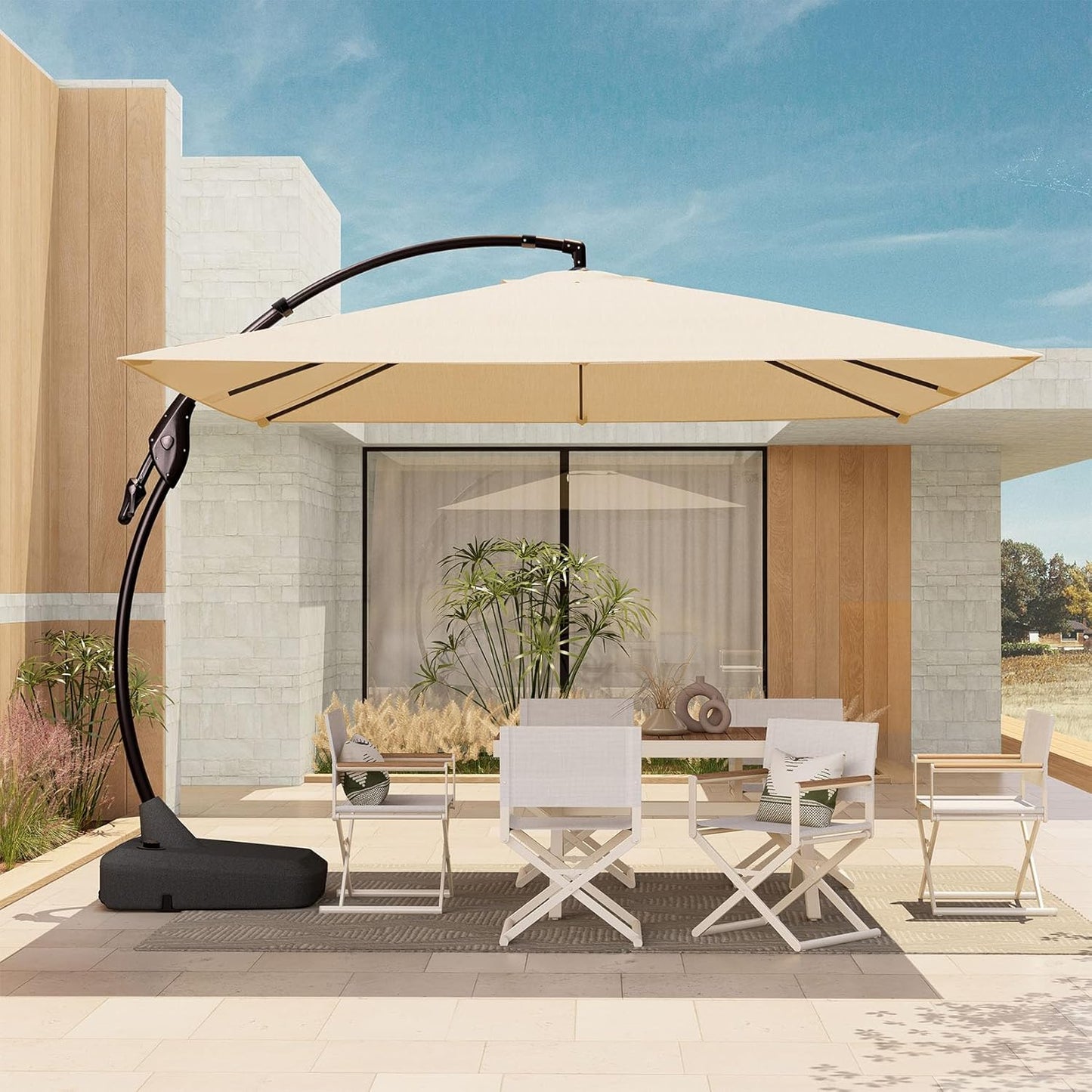10X10 FT Sunbrella Offset Umbrella with Base for Outdoor Use