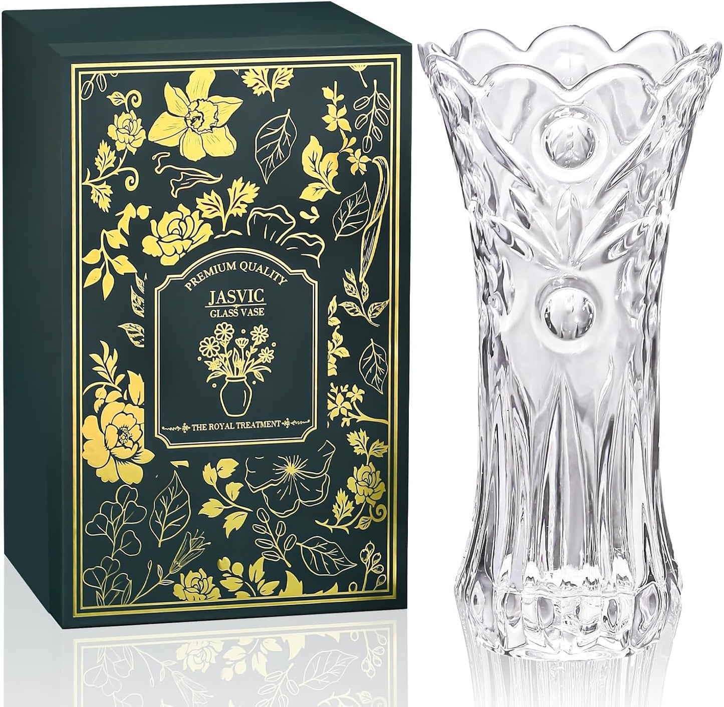 JASVIC 12 Inch Crystal Vase for Flowers in Luxury Gift Box