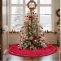84 in Velvet Christmas Tree Skirt Red with Gold Embroidery - Elegant